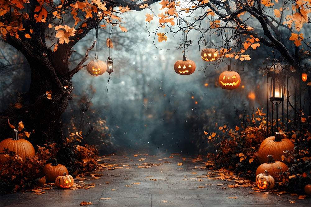 Halloween Backdrop Autumn Pumpkin Forest Path Halloween Garage Door Cover CSH67-1