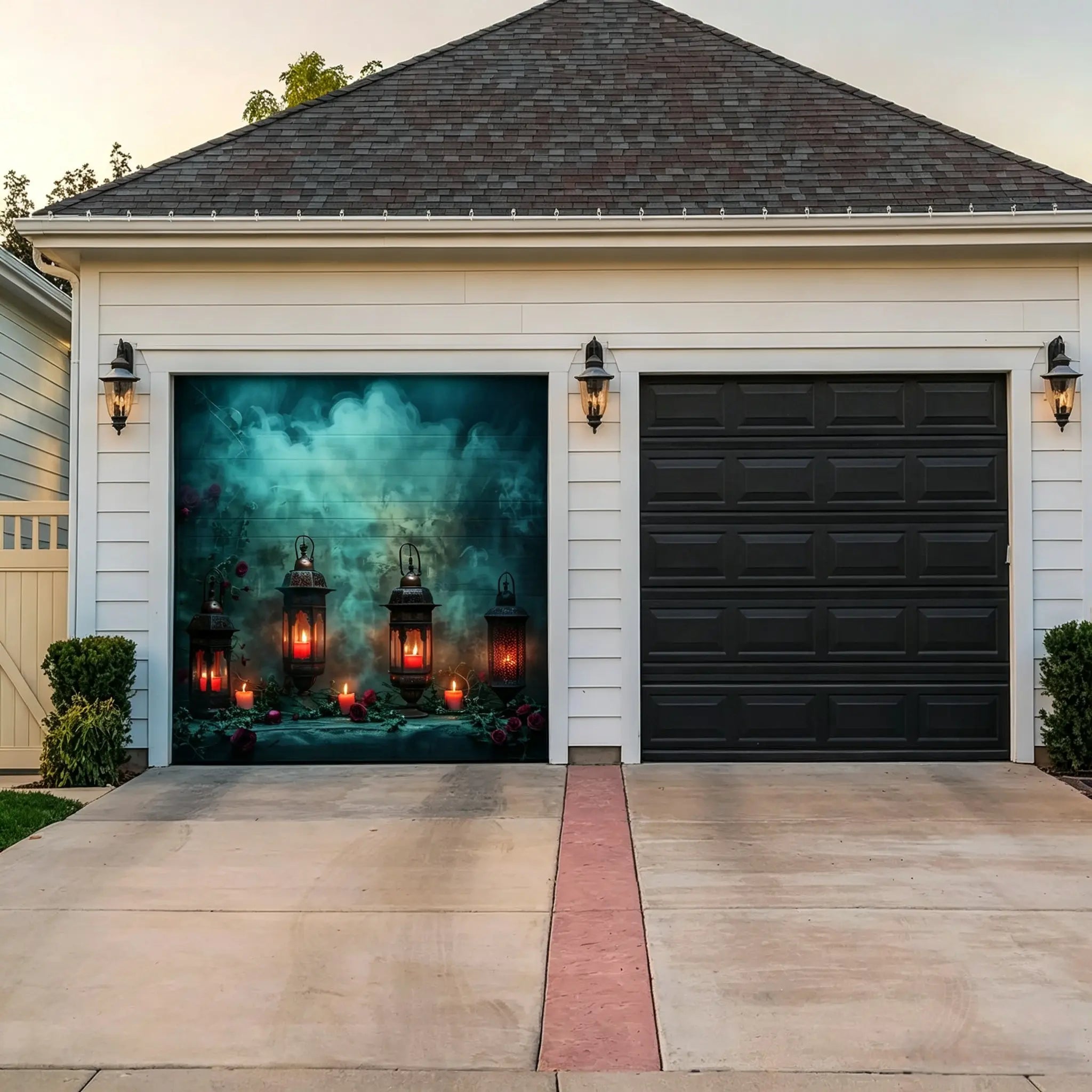 Halloween Backdrop Candlelit Rose Lantern Display Halloween Garage Door Banner CSH67-10