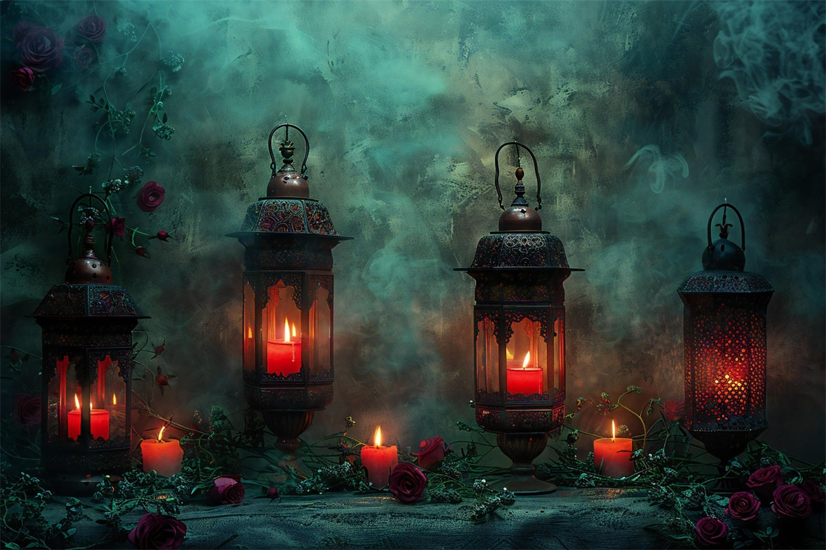Halloween Backdrop Candlelit Rose Lantern Display Halloween Garage Door Banner CSH67-10