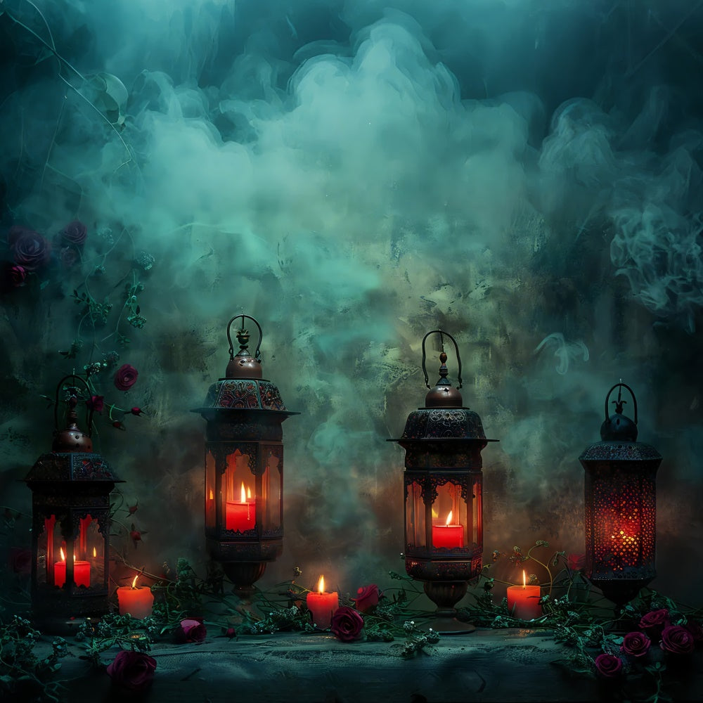 Halloween Backdrop Candlelit Rose Lantern Display Halloween Garage Door Banner CSH67-10