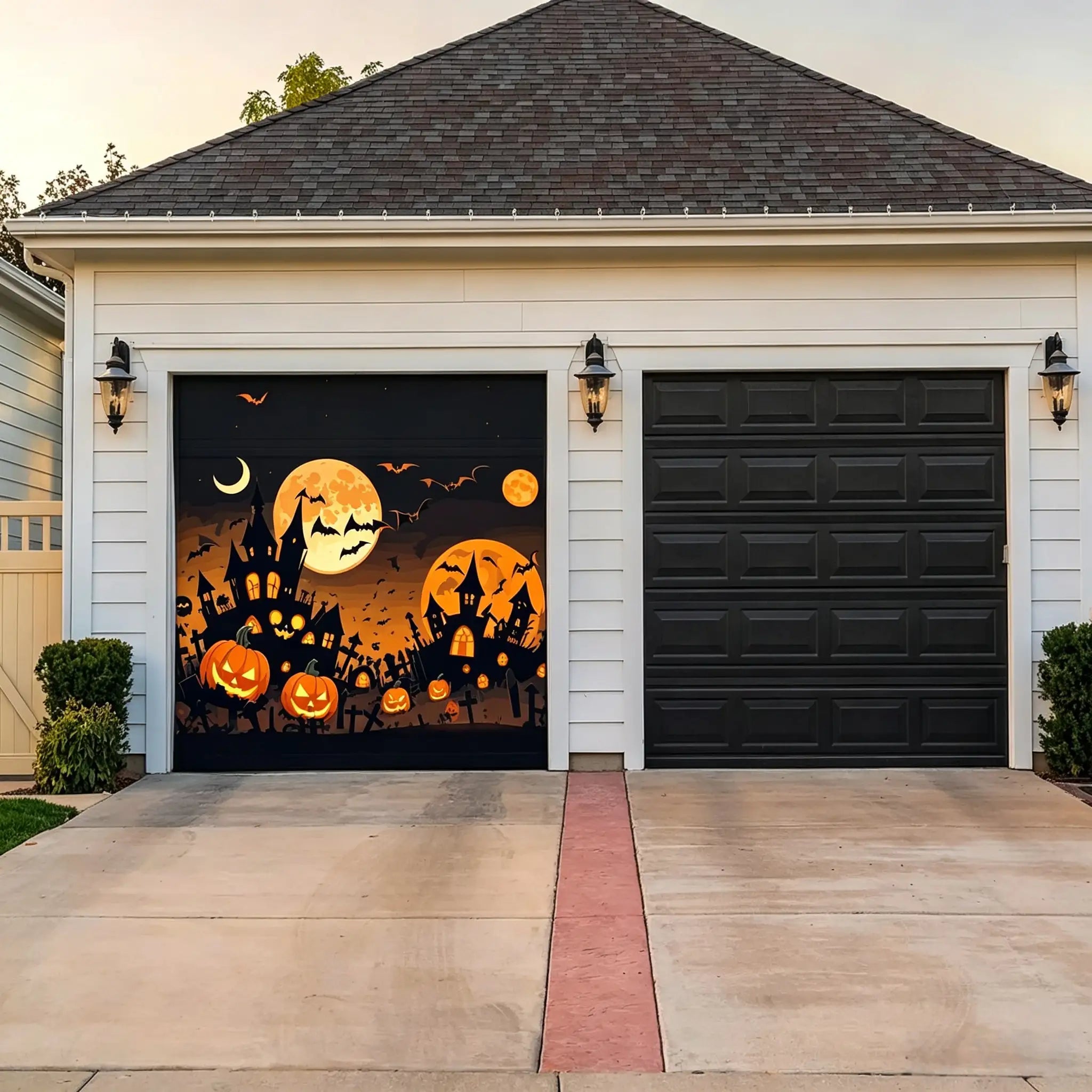Halloween Backdrop Moonlit Pumpkin Haunted Village Halloween Garage Door Decorations CSH67-12