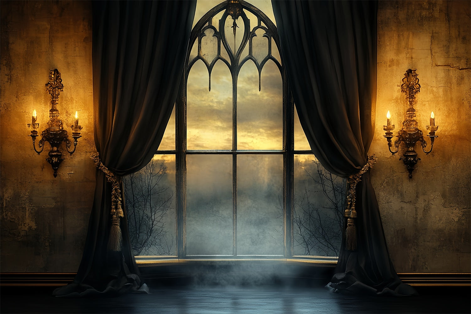 Halloween Backdrop Ideas Candlelit Gothic Window Chamber Outdoor Halloween Garage Door Banner CSH67-14