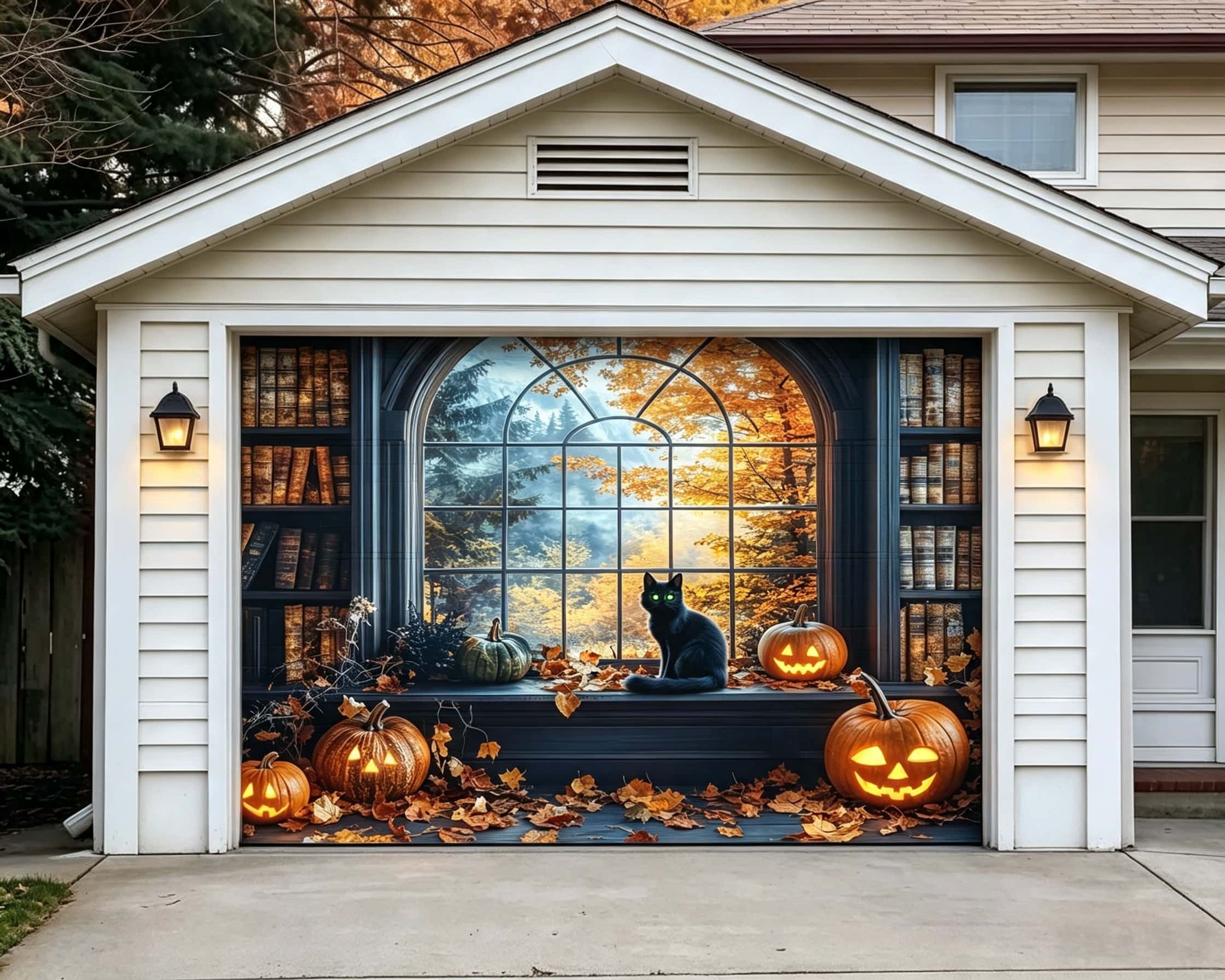 Halloween Black Cat Pumpkin Library Garage Door Banner CSH67-20-1 car