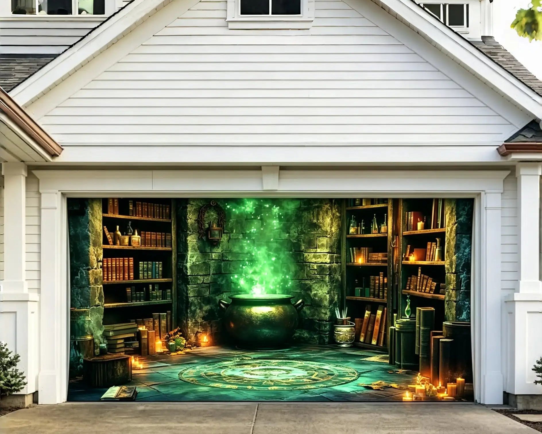 Halloween Glowing Cauldron Magic Library Garage Door Cover CSH67-21-2 car