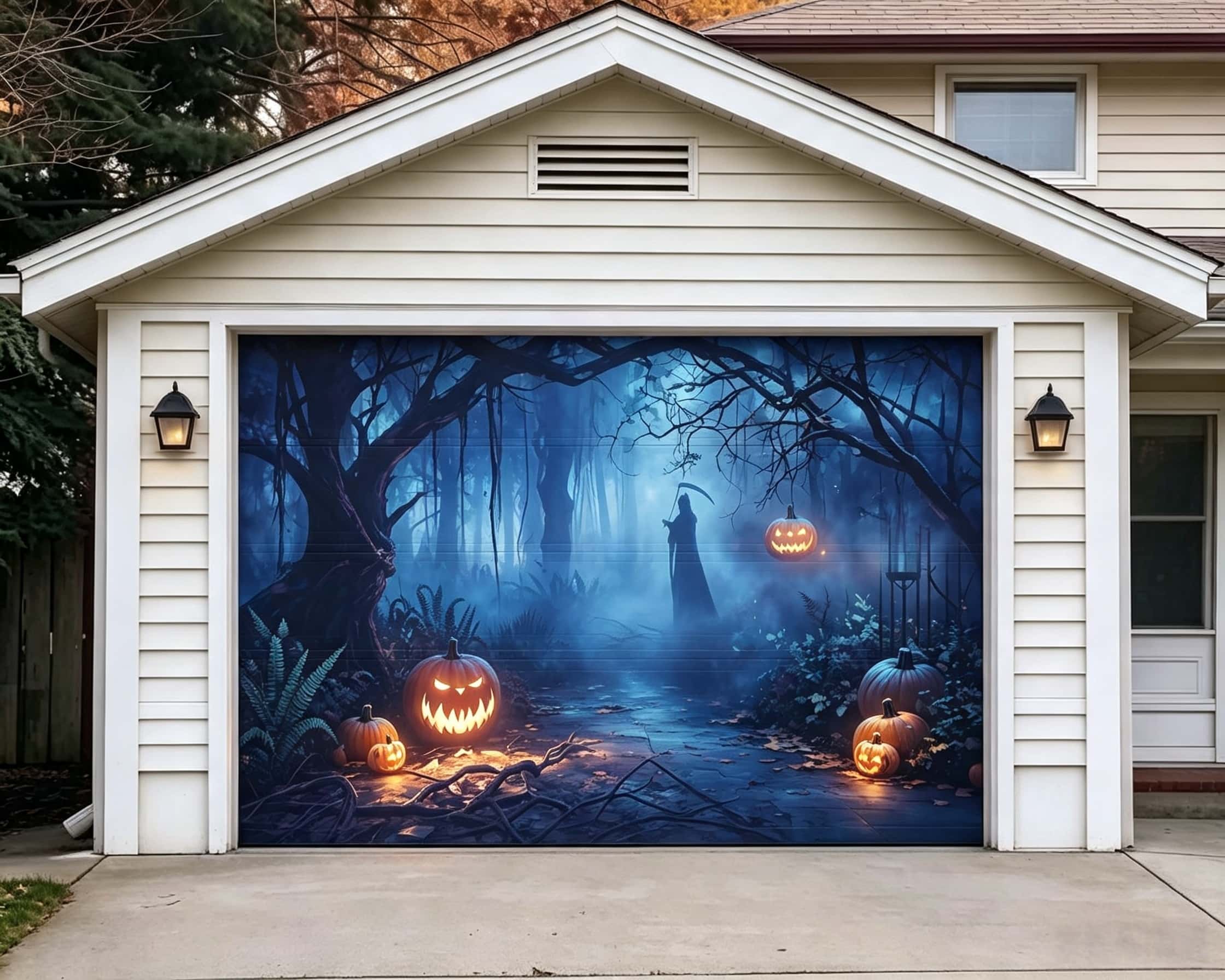 Halloween Moonlit Witch Pumpkin Forest Garage Door Decor CSH67-23-1 car