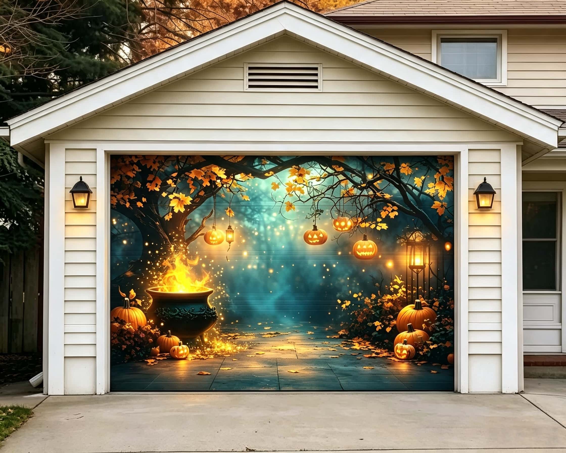 Halloween Flaming Cauldron Enchanted Forest Outdoor Garage Door Banner CSH67-24-1 car