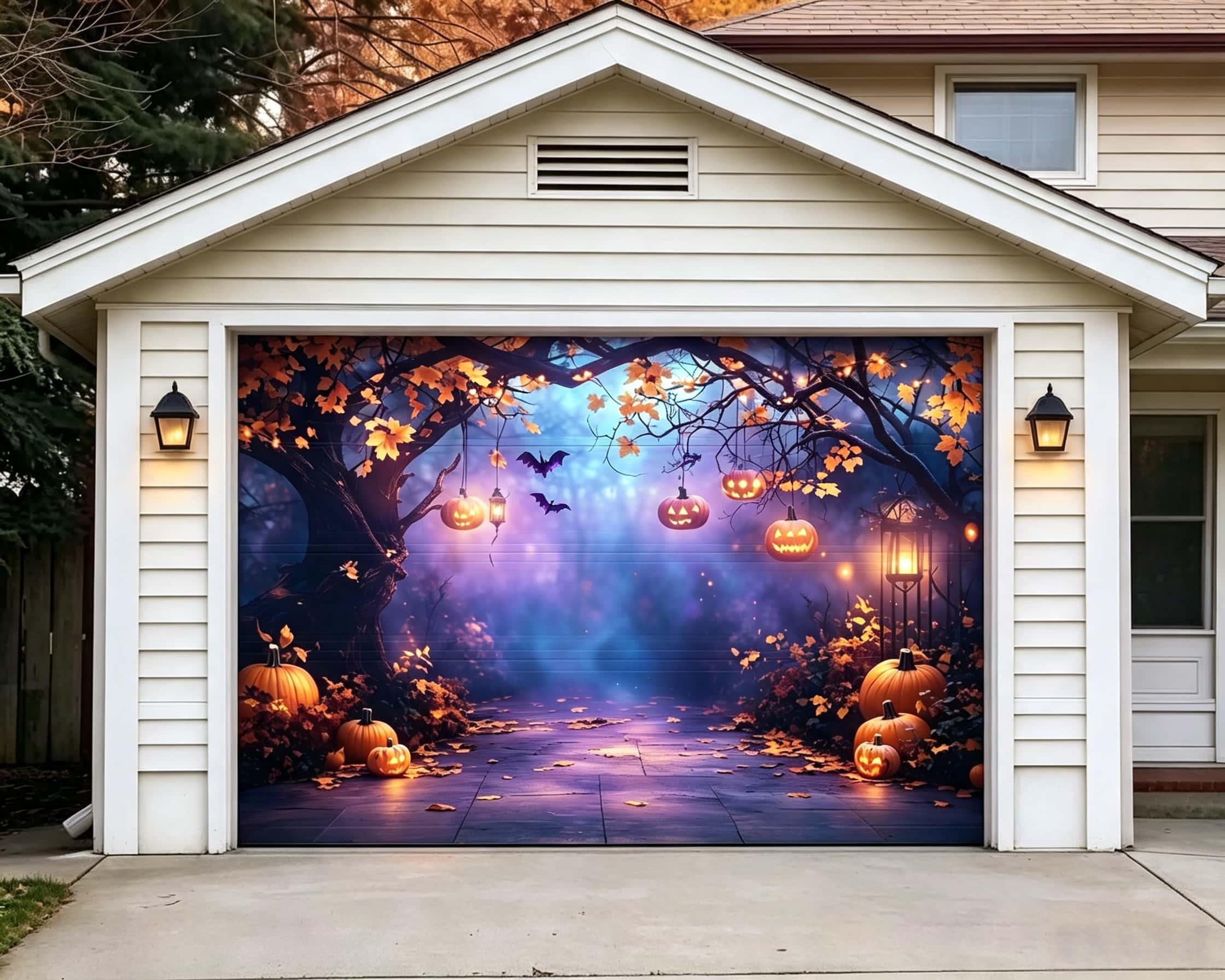 Spooky Purple Mist Pumpkin Forest Halloween Garage Door Banner CSH67-25-1 car