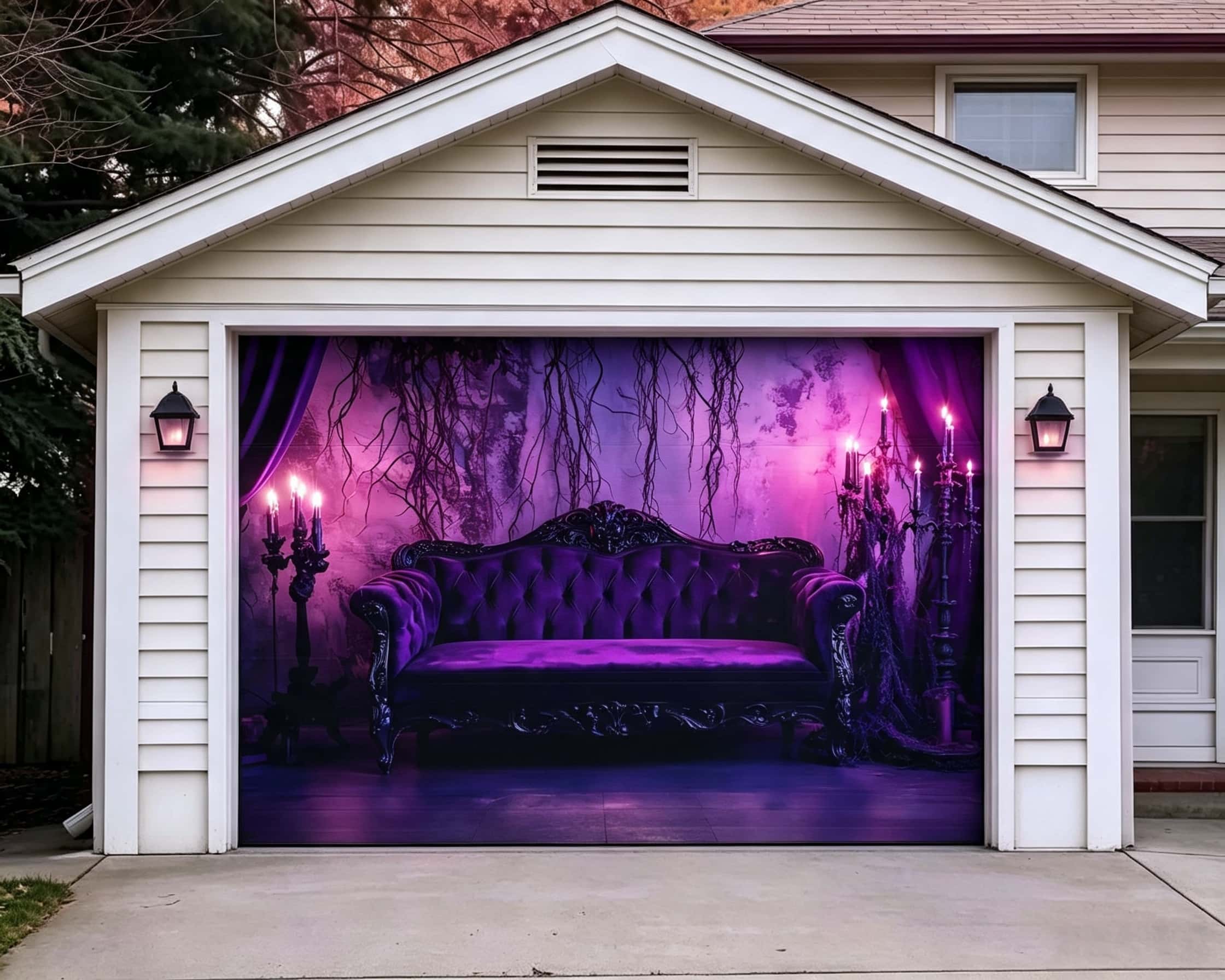 Spooky Halloween Purple Velvet Candlelit Parlor Garage Door Decor CSH67-28-1 car