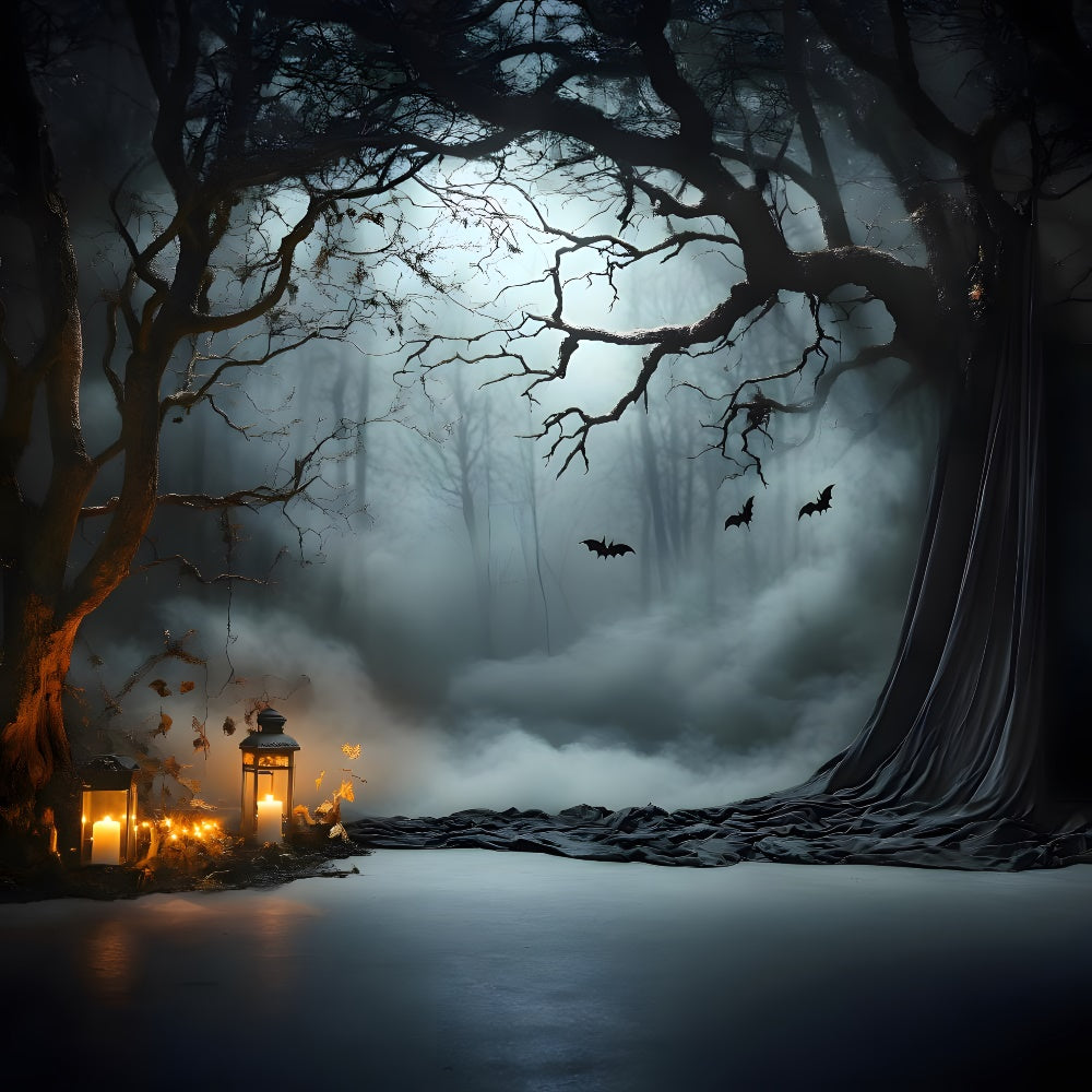 Halloween Mist Forest Backdrop Candlelit Bat Drapery Hollow Halloween Garage Door Decor CSH67-3