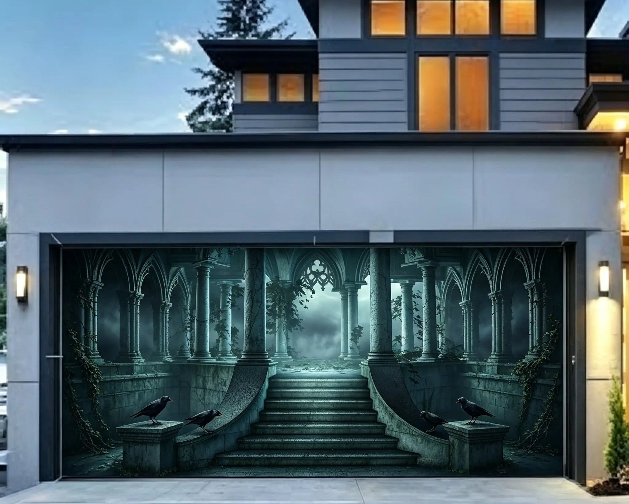 Halloween Gothic Foggy Raven Gothic Colonnade Garage Door Banner CSH67-30-2 car