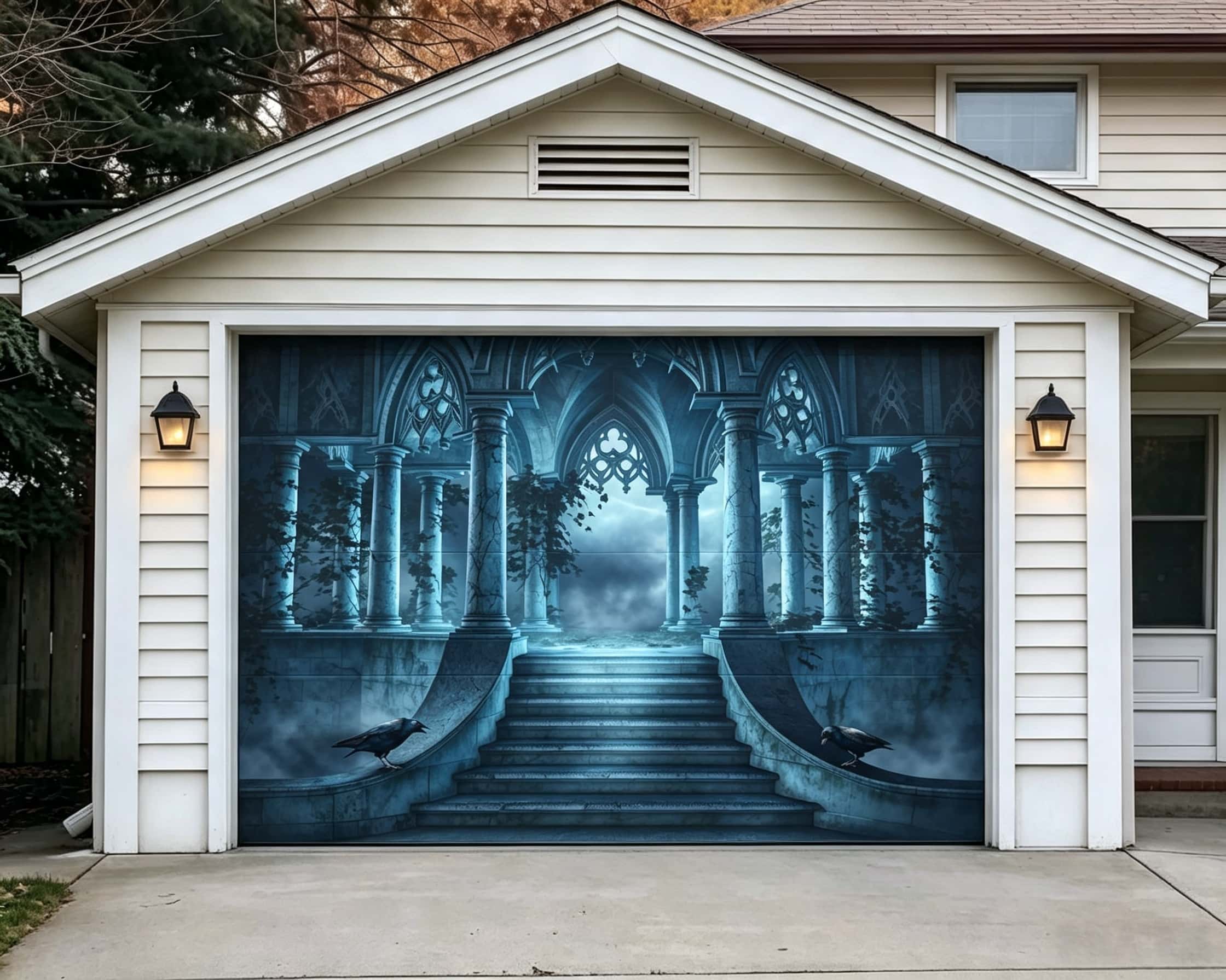 Halloween Gothic Foggy Raven Gothic Colonnade Garage Door Banner CSH67-30-1 car