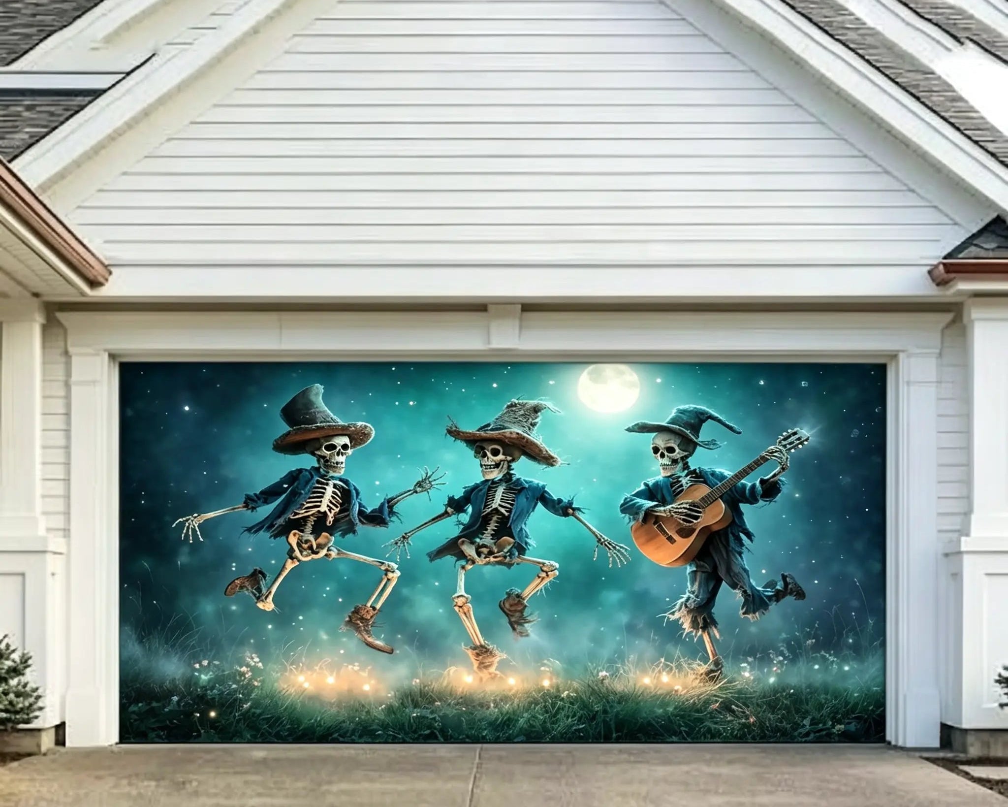 Spooky Halloween Moonlit Dancing Skeleton Band Garage Door Decorations CSH67-32-2 car