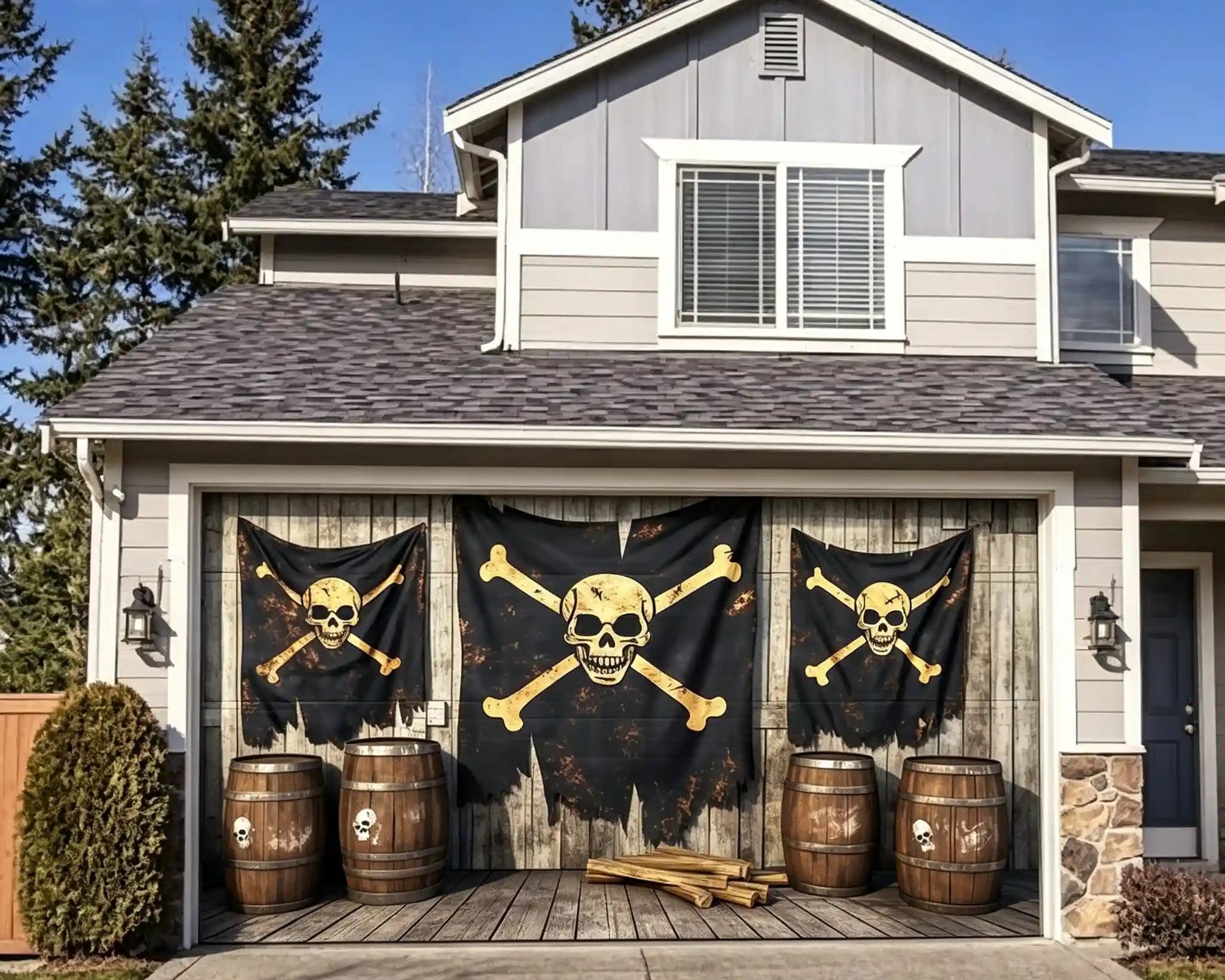 Scary Halloween Pirate Skull Barrel Deck Garage Door Cover CSH67-35-2 car