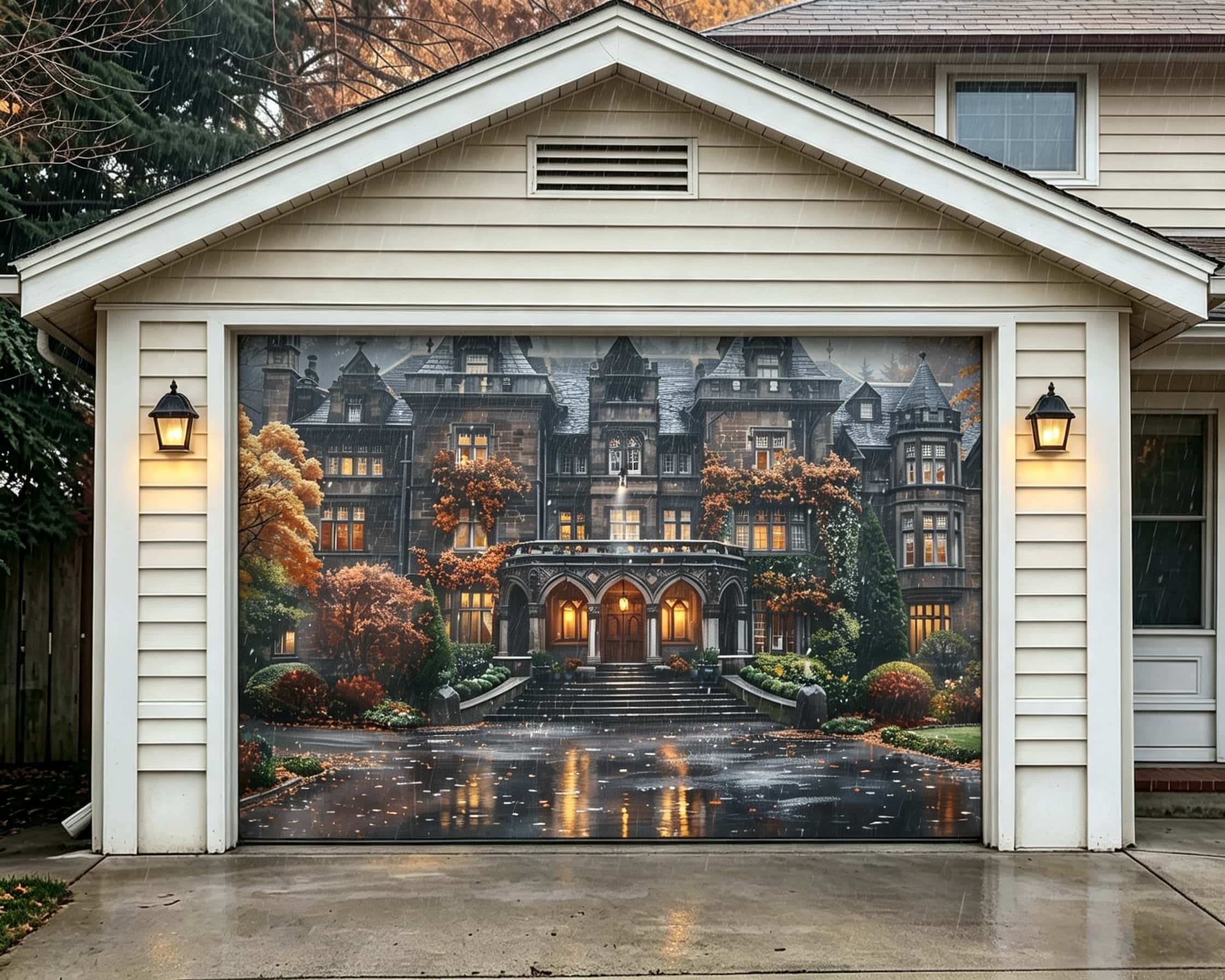 Halloween Rainy Pumpkin Gothic Manor Garage Door Cover CSH67-36-1 car