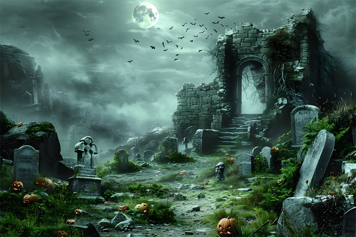 Halloween Haunted Moonlit Pumpkin Ruined Cemetery Garage Door Decorations CSH67-37-2 car