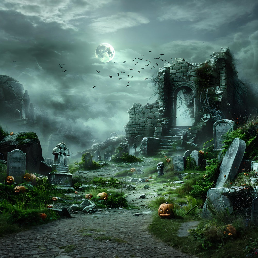 Halloween Haunted Moonlit Pumpkin Ruined Cemetery Garage Door Decorations CSH67-37-1 car