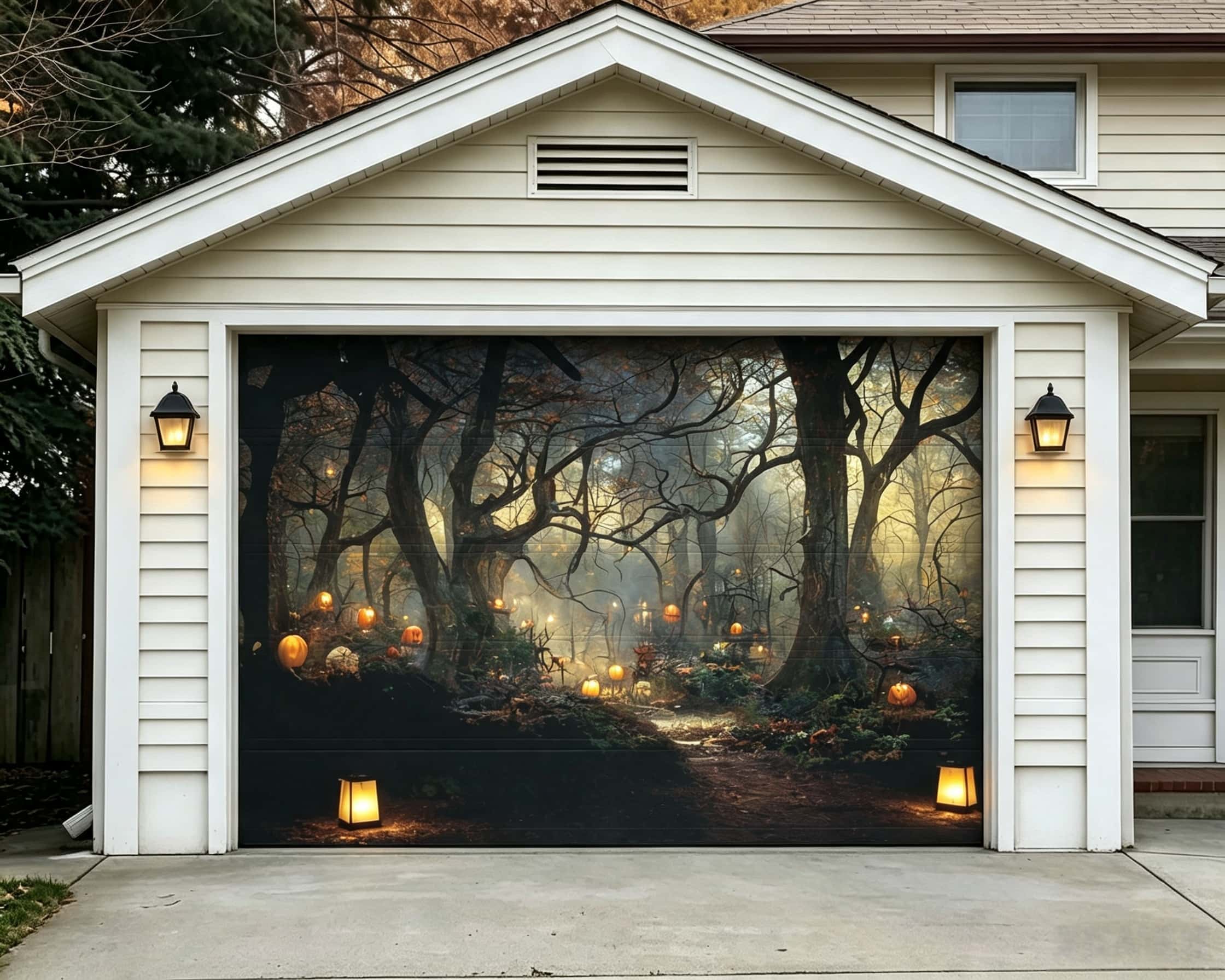Halloween Glowing Pumpkin Enchanted Forest Outdoor Garage Door Cover CSH67-39-1 car