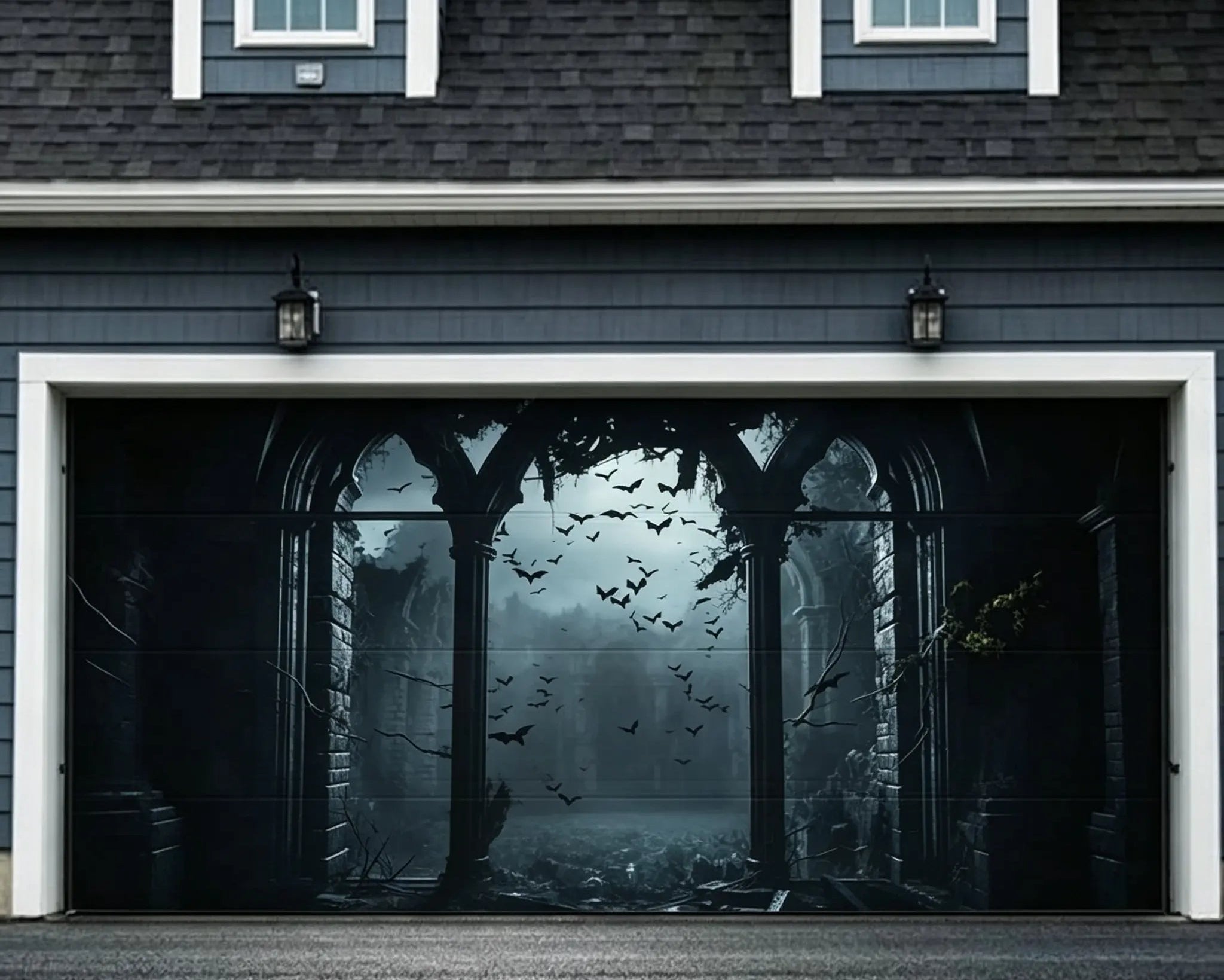 Halloween Foggy Bat Gothic Ruins Garage Door Cover CSH67-40-2 car