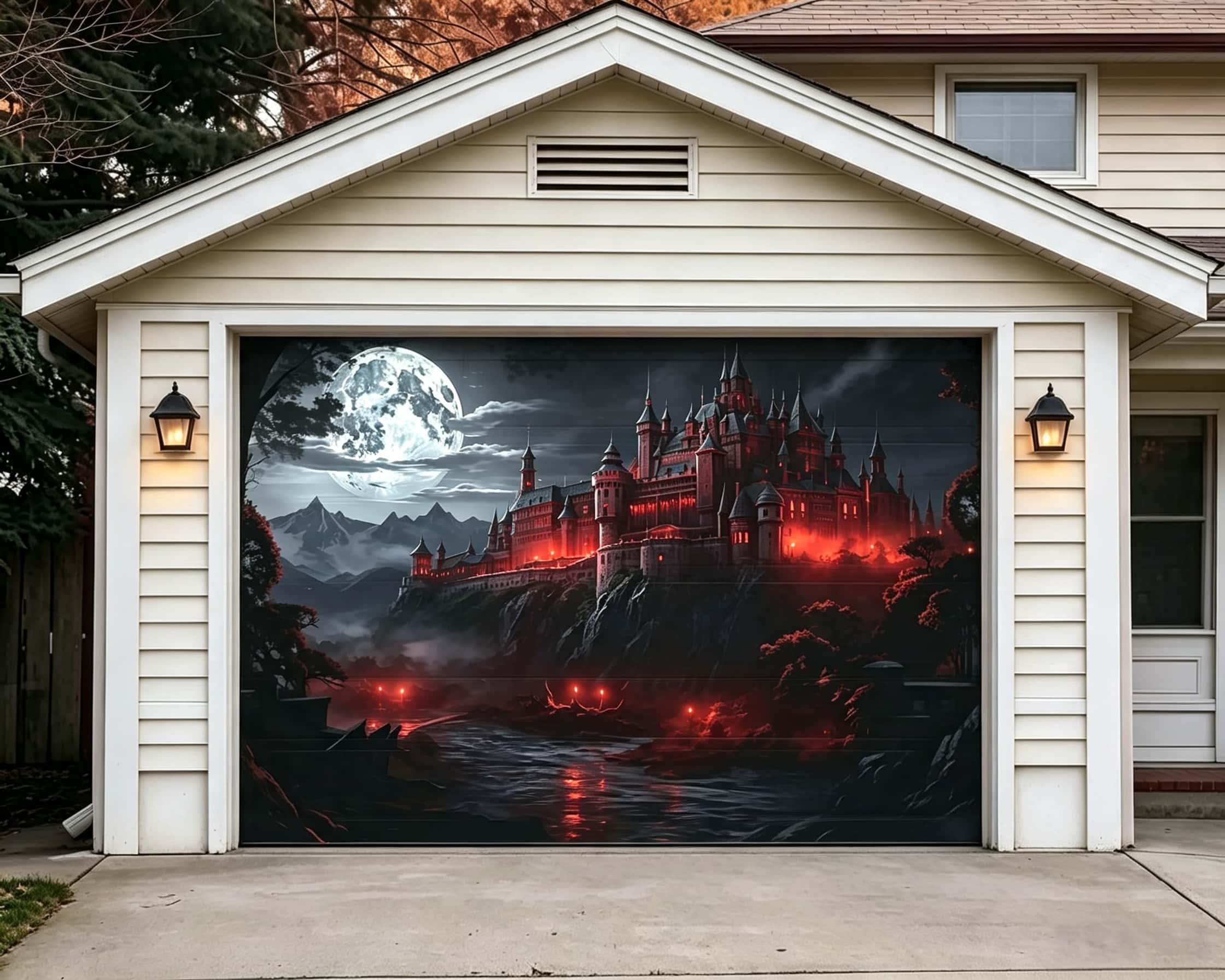 Halloween Crimson Moonlit Gothic Castle Garage Door Decor CSH67-43-1 car