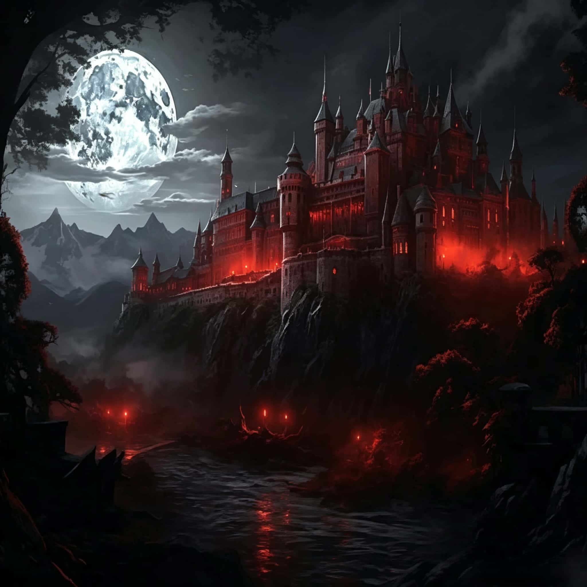 Halloween Crimson Moonlit Gothic Castle Garage Door Decor CSH67-43-1 car