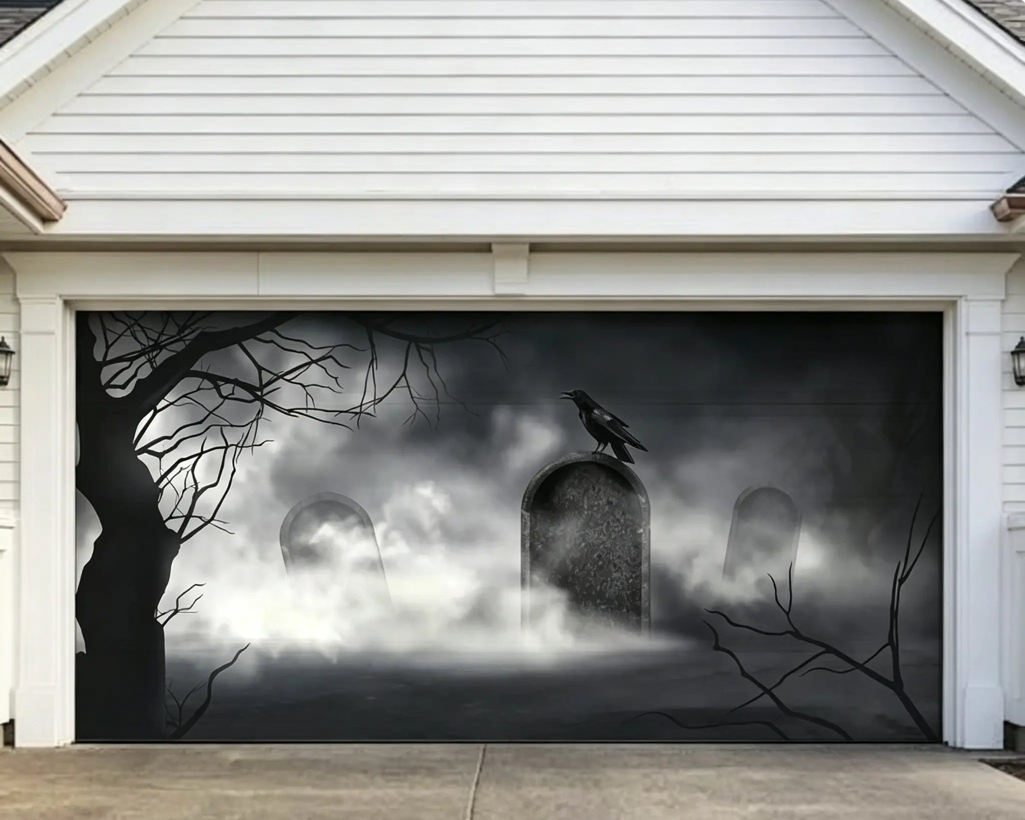Halloween Foggy Raven Tombstones Graveyard Outdoor Garage Door Cover CSH67-44-2 car