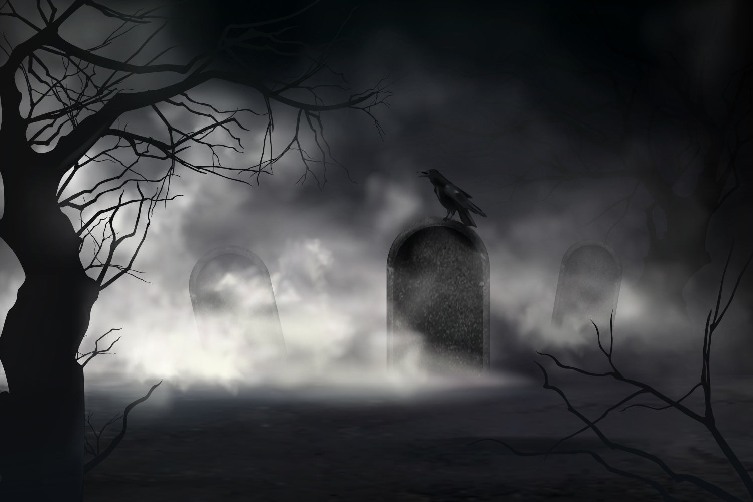 Halloween Foggy Raven Tombstones Graveyard Outdoor Garage Door Cover CSH67-44-2 car