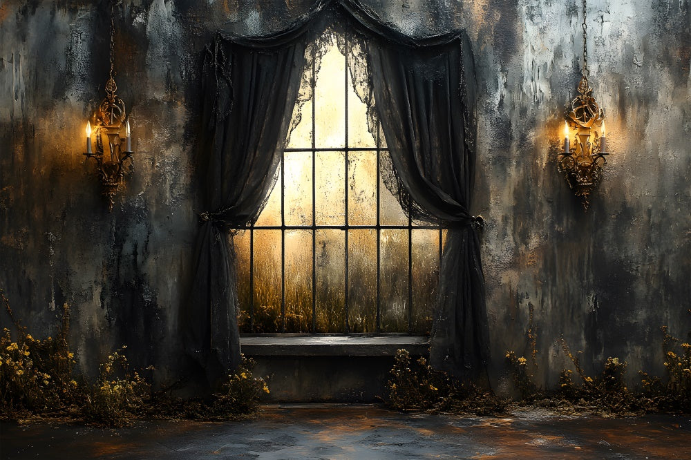 Halloween Candlelit Draped Gothic Window Garage Door Cover CSH67-45-2 car