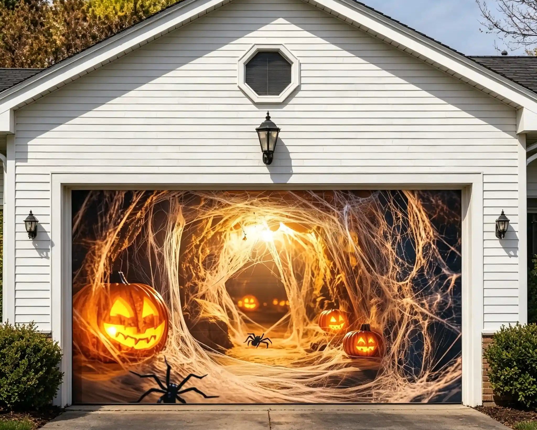 Halloween Glowing Pumpkin Spiderweb Tunnel Garage Door Cover CSH67-46-2 car