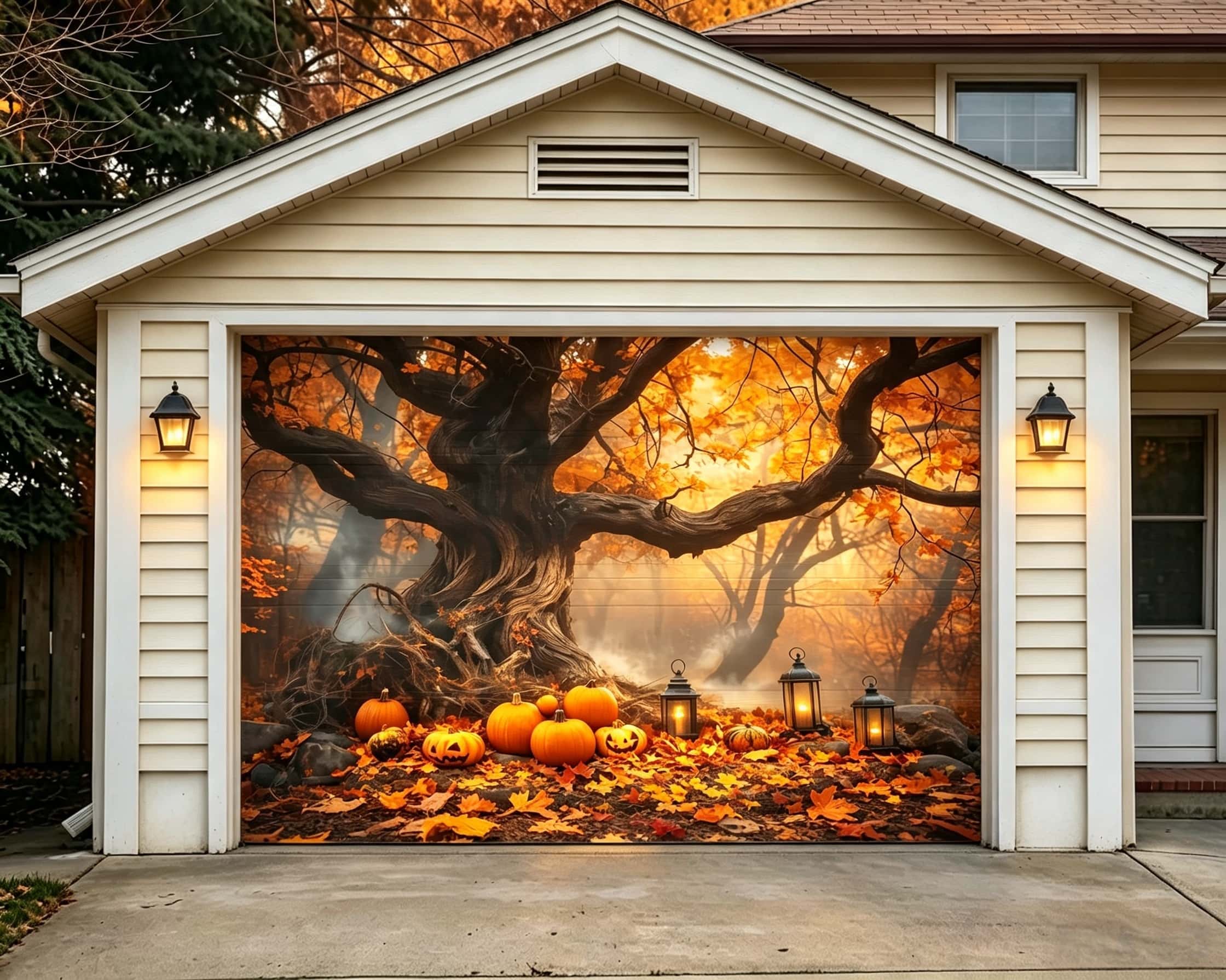 Halloween Pumpkin Lantern Ancient Tree Garage Door Decorations CSH67-47-1 car