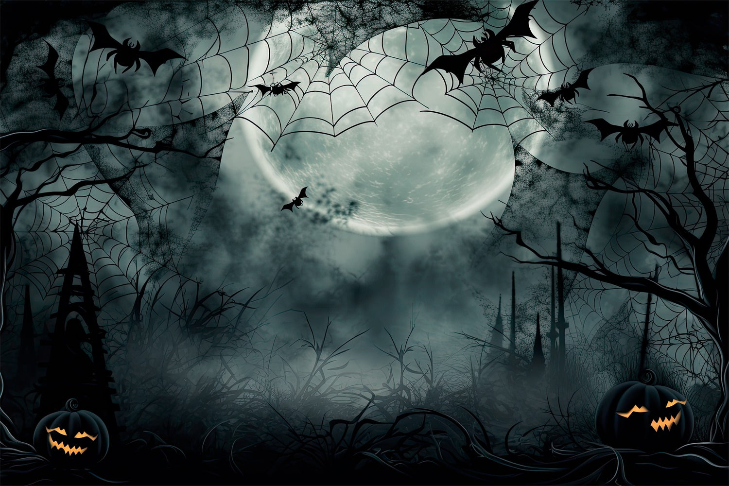 Scary Halloween Moonlit Spiderweb Bat Forest Garage Door Decor CSH67-48-2 car