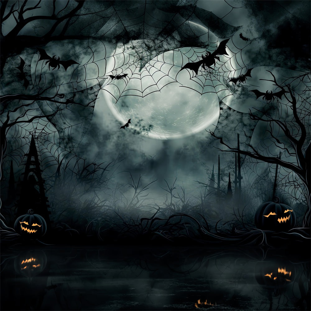 Scary Halloween Moonlit Spiderweb Bat Forest Garage Door Decor CSH67-48-1 car
