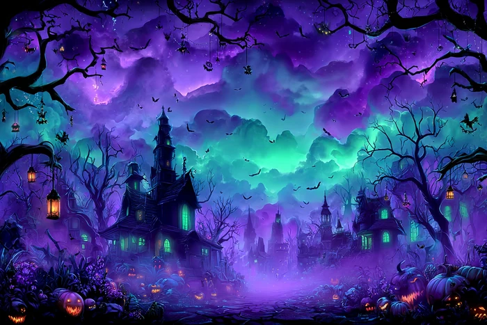 Halloween Neon Pumpkin Haunted Village Outdoor Garage Door Cover CSH67-49-2 car