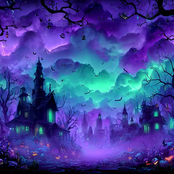 Halloween Neon Pumpkin Haunted Village Outdoor Garage Door Cover CSH67-49-1 car