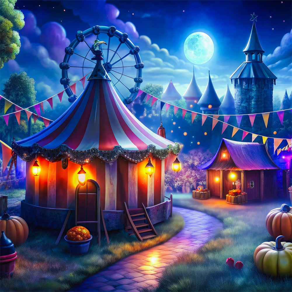 Halloween Circus Colorful Moonlit Pumpkin Carnival Outdoor Halloween Garage Door Banner CSH67-5