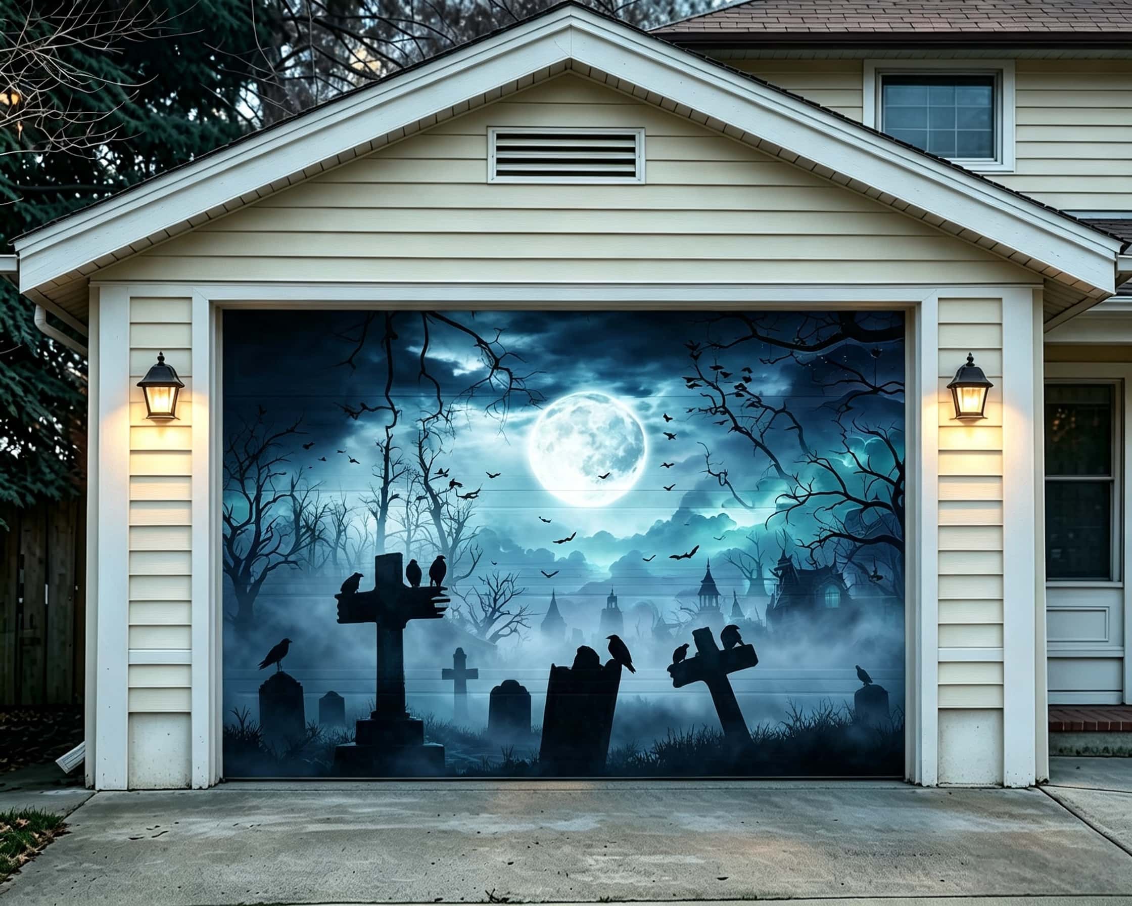 Halloween Forest Moonlit Raven Foggy Graveyard Garage Door Cover CSH67-50-1 car