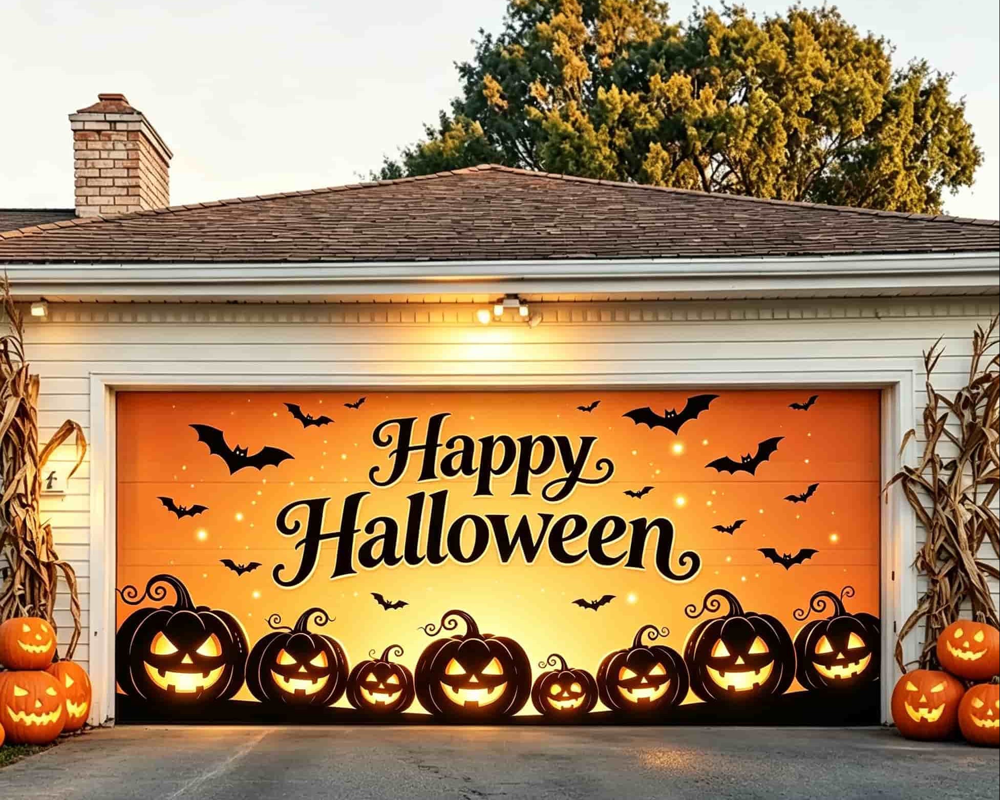 Pumpkin Halloween Garage Door Banner Orange Pumpkin Bat Greeting Halloween Garage Decorations CSH67-51-2 car