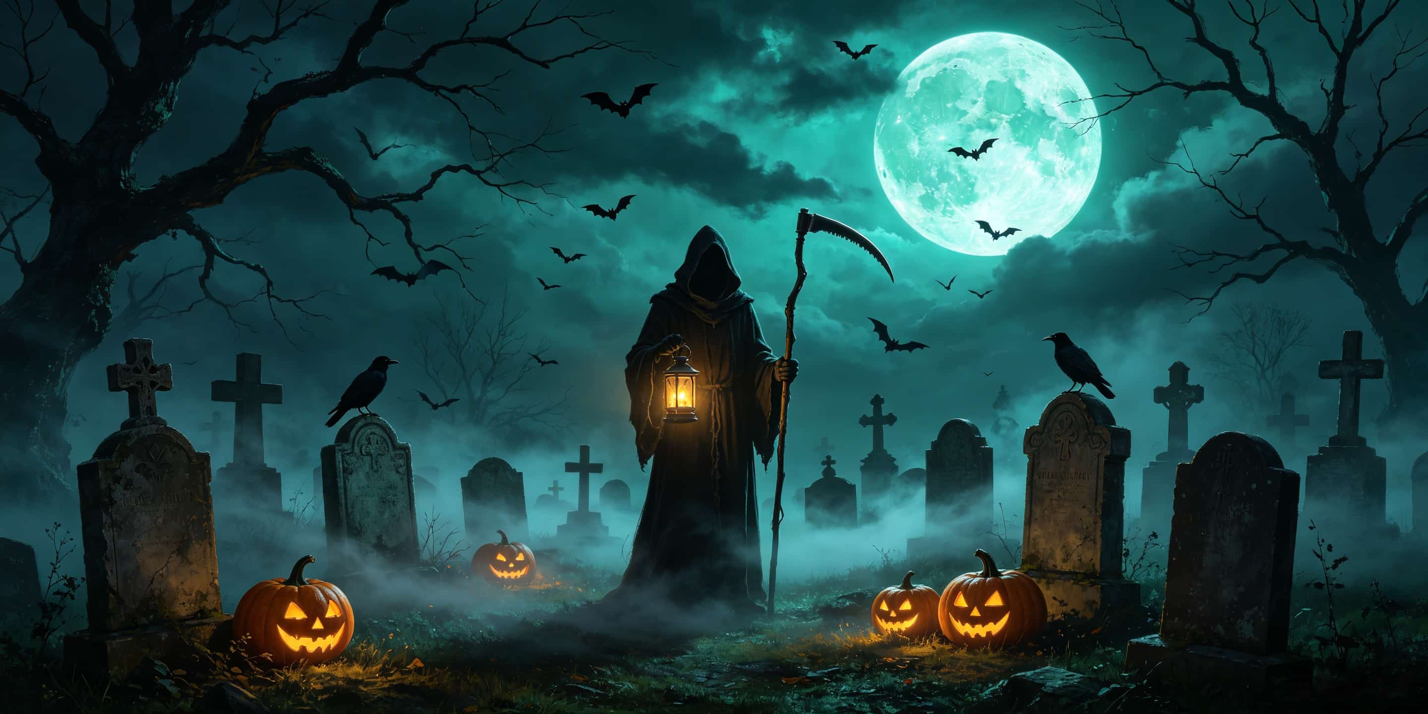 Scary Halloween Garage Door Banner Moonlit Reaper Pumpkin Graveyard Halloween Garage Door Banner CSH67-52-2 car