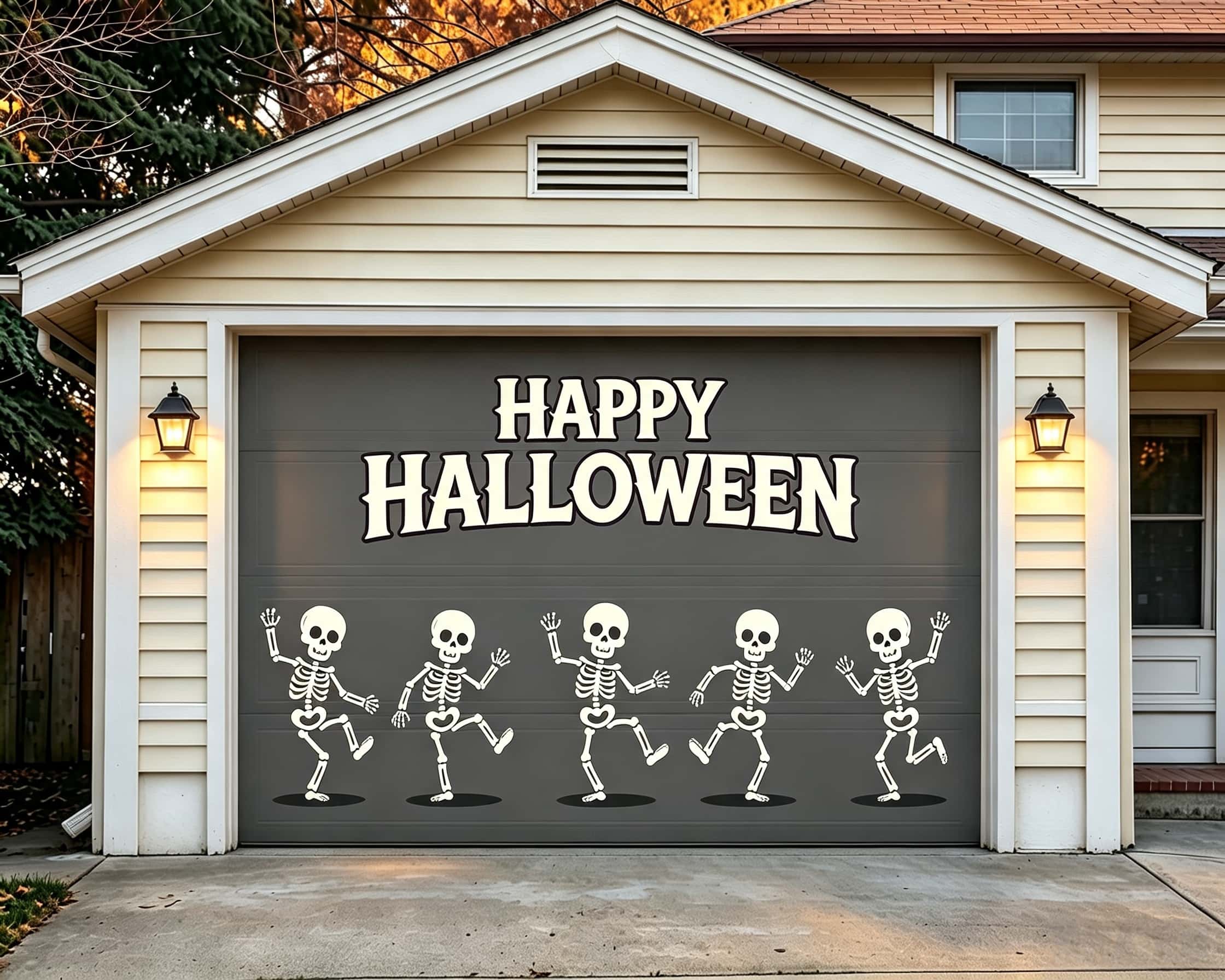 Skull Halloween Garage Door Decor Dancing Skeleton Party Greeting Funny Halloween Garage Door Cover CSH67-57-1 car