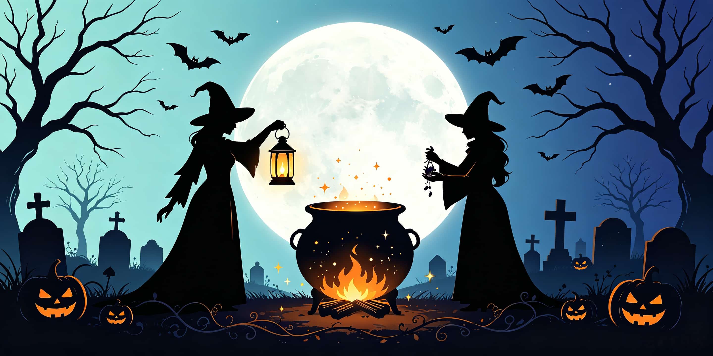 Witch Halloween Garage Door Cover Moonlit Witches Flaming Cauldron Halloween Garage Door Banner CSH67-58-2 car