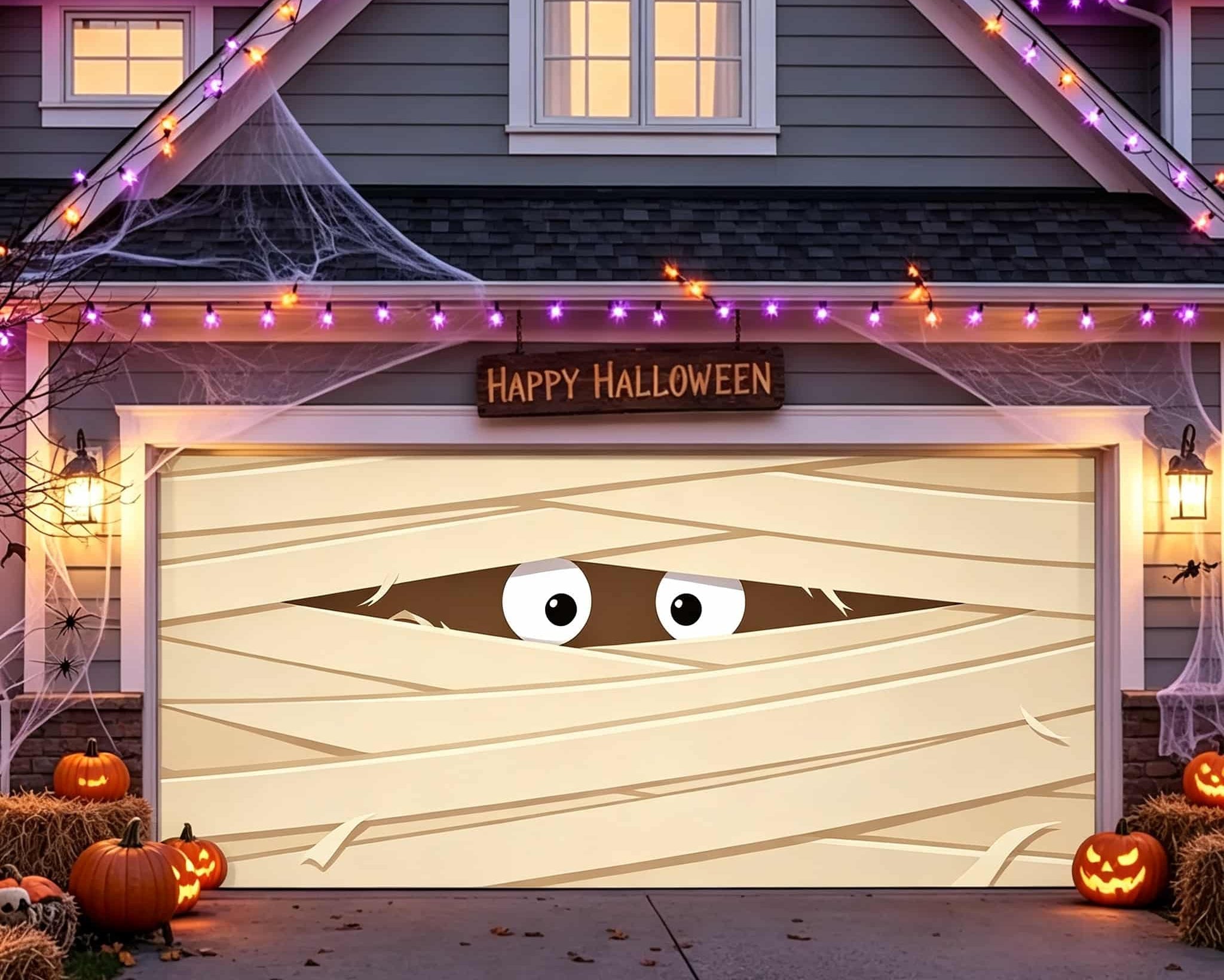 Cute Halloween Garage Door Decor Peeking Mummy Wrapped Bandages Halloween Garage Decorations CSH67-60-2 car