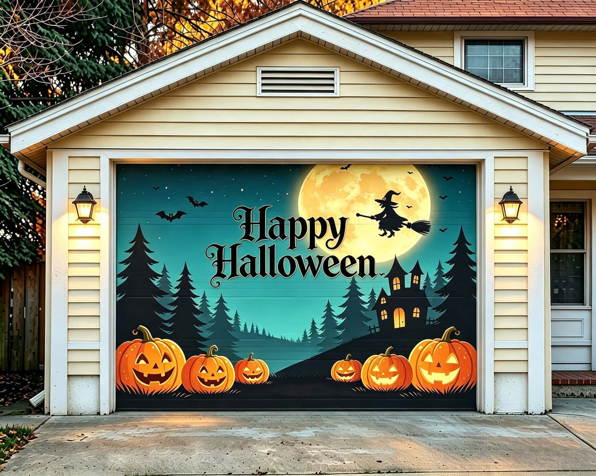 Pumpkin Halloween Garage Door Banner Moonlit Witch Pumpkin Manor Halloween Garage Door Mural CSH67-62-1 car