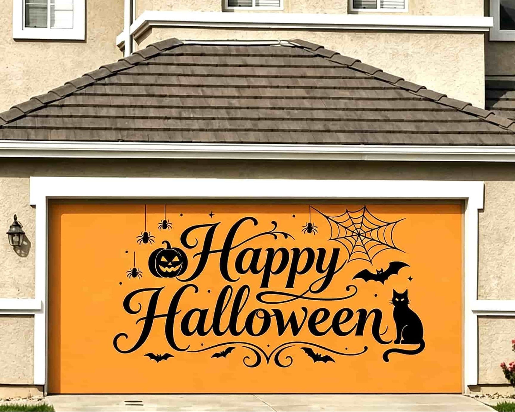 Trick or Treat Garage Door Banner Orange Cat Spiderweb Greeting Halloween Garage Door Decor CSH67-66-2 car