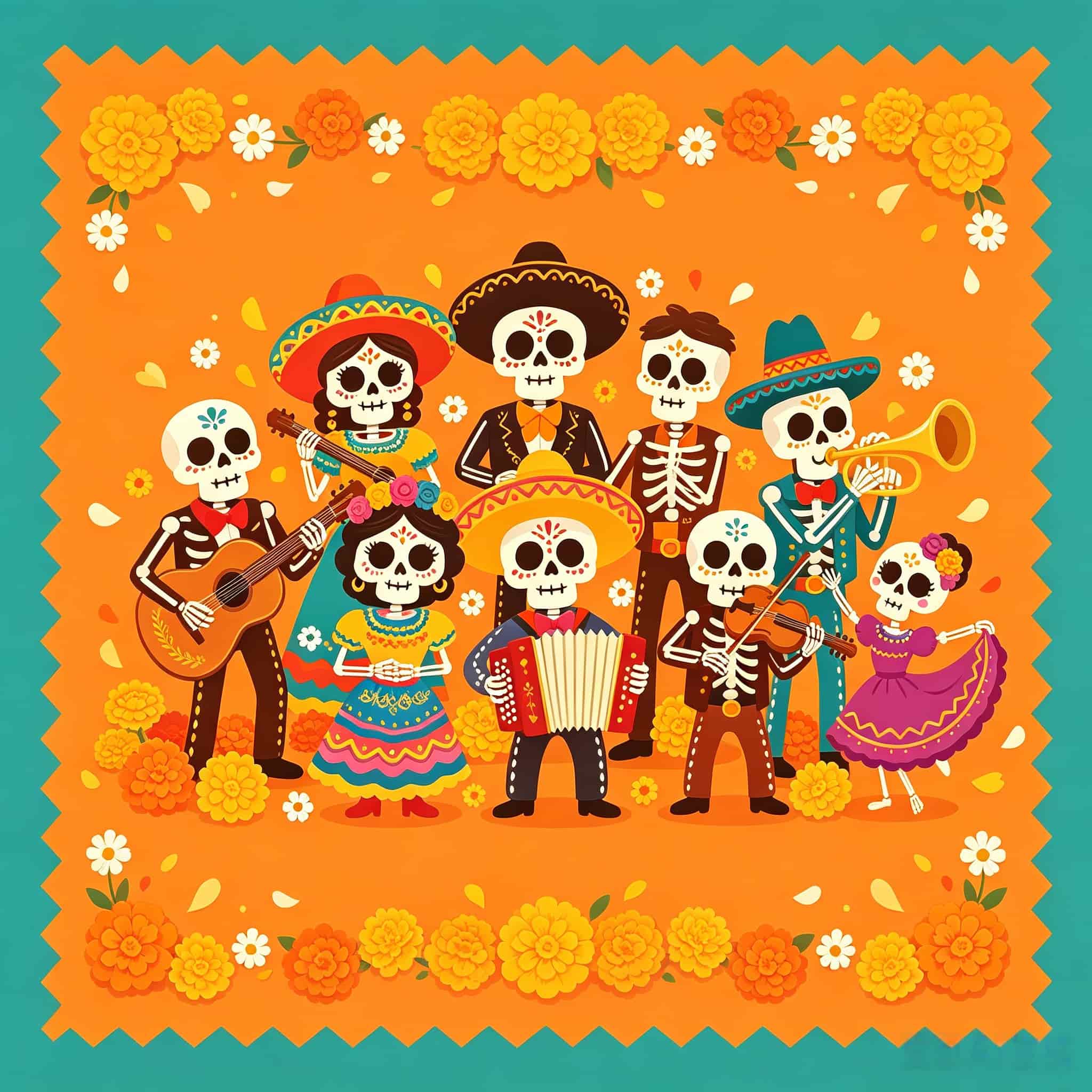 Cute Halloween Garage Door Decor Sugar Skull Mariachi Band Halloween Garage Door Mural CSH67-68-1 car