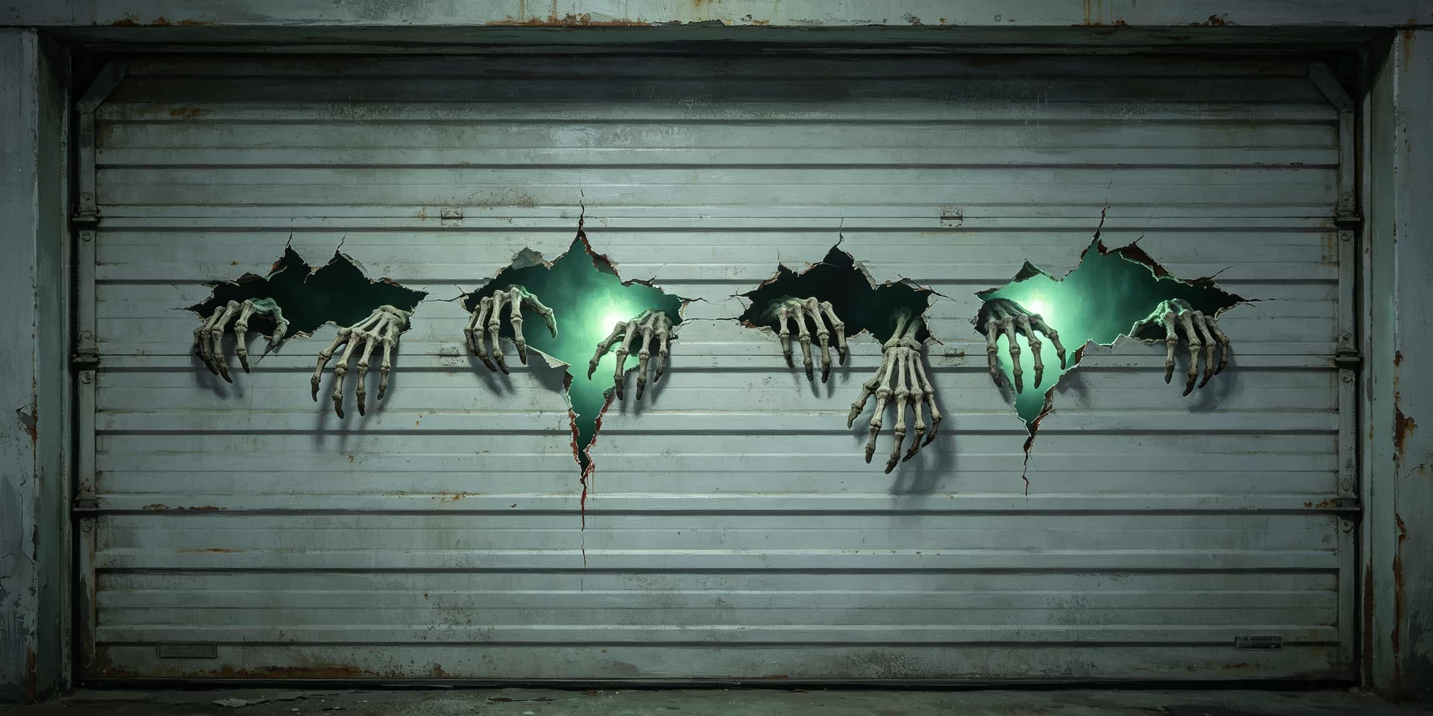Haunted Halloween Garage Door Banner Glowing Skeleton Hands Breakthrough Halloween Garage Door Backdrop CSH67-69-2 car