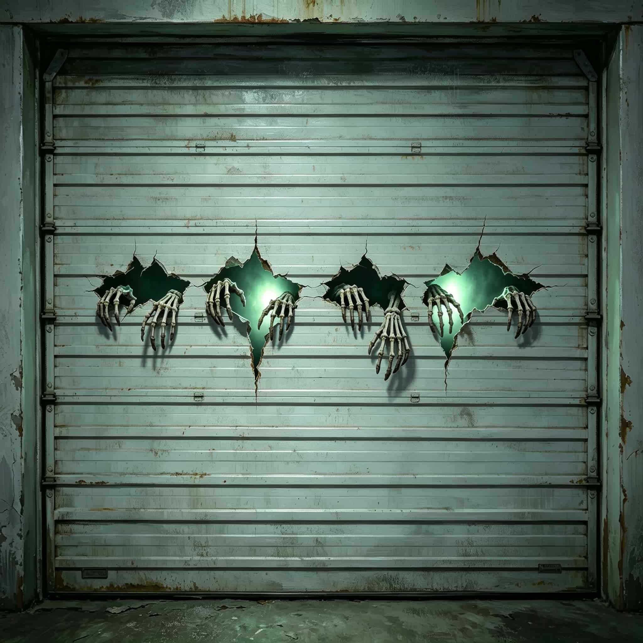 Haunted Halloween Garage Door Banner Glowing Skeleton Hands Breakthrough Halloween Garage Door Backdrop CSH67-69-1 car