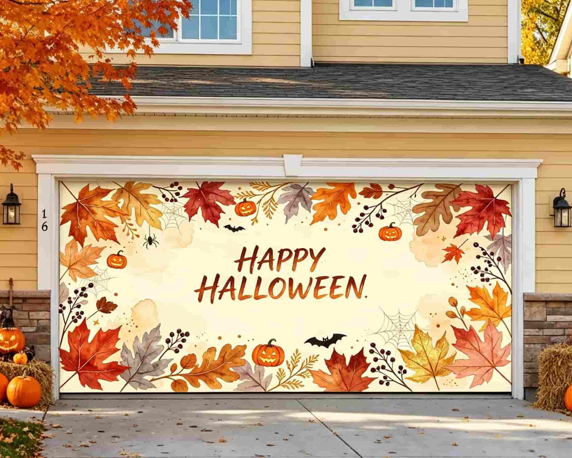 Halloween Yard Garage Door Decor Autumn Leaves Pumpkin Greeting Halloween Garage Door Poster CSH67-70-2 car