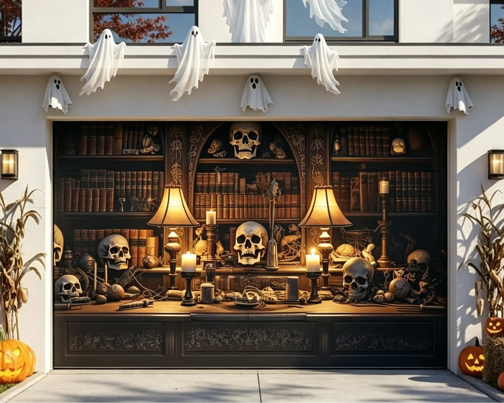 Halloween Backdrops Candlelit Skull Curiosity Library Outdoor Halloween Garage Door Banner CSH67-9-2 car