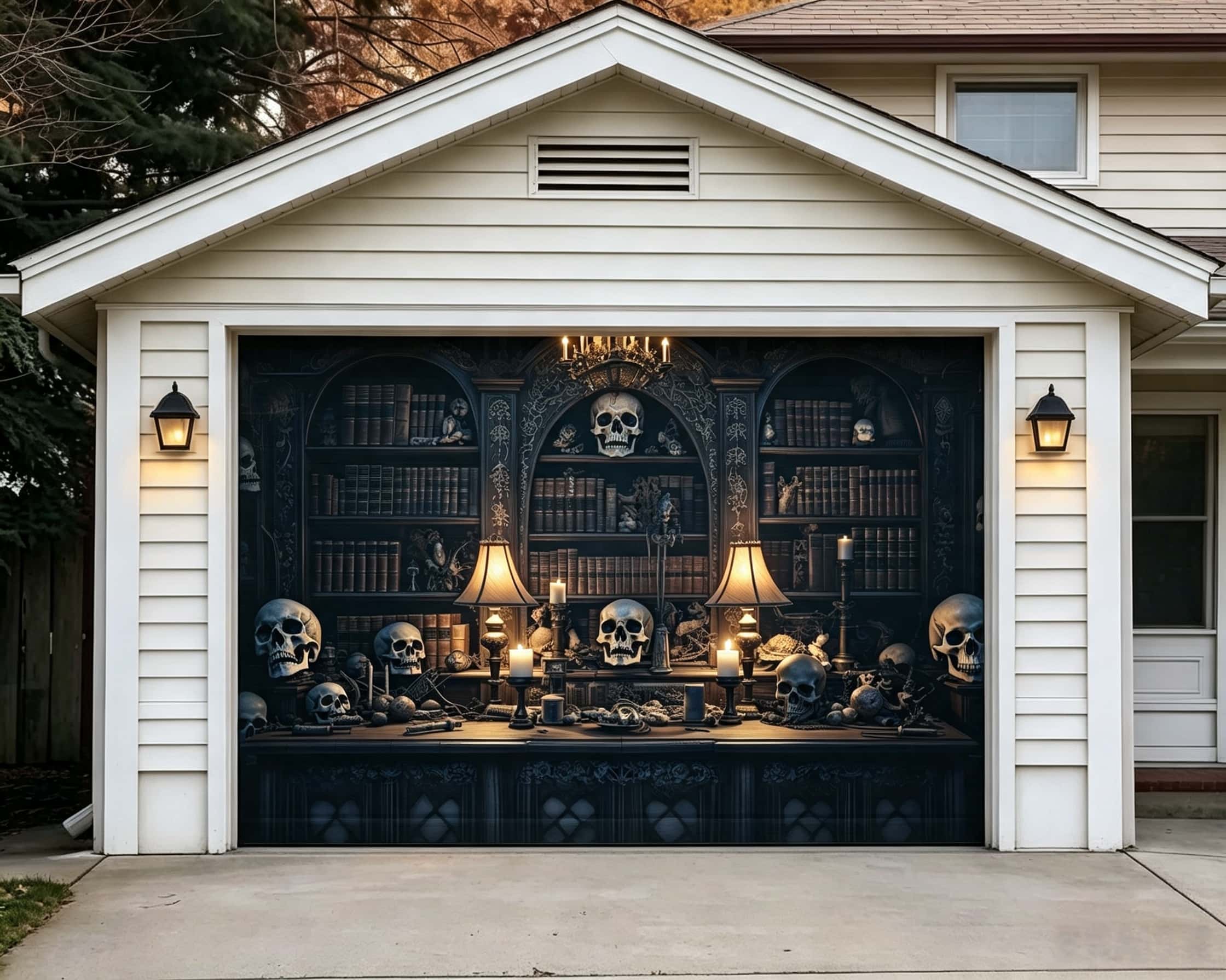 Halloween Backdrops Candlelit Skull Curiosity Library Outdoor Halloween Garage Door Banner CSH67-9-1 car