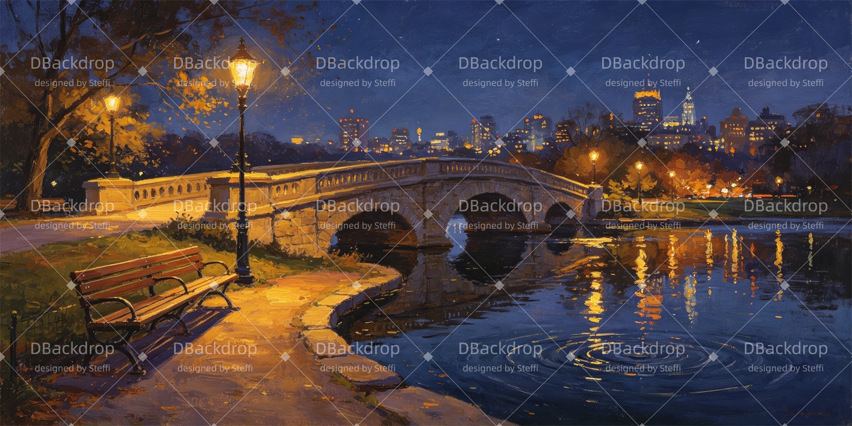 Theater Backdrop Moonlit Park Bridge Stage Backdrop Ideas CSH67-T10