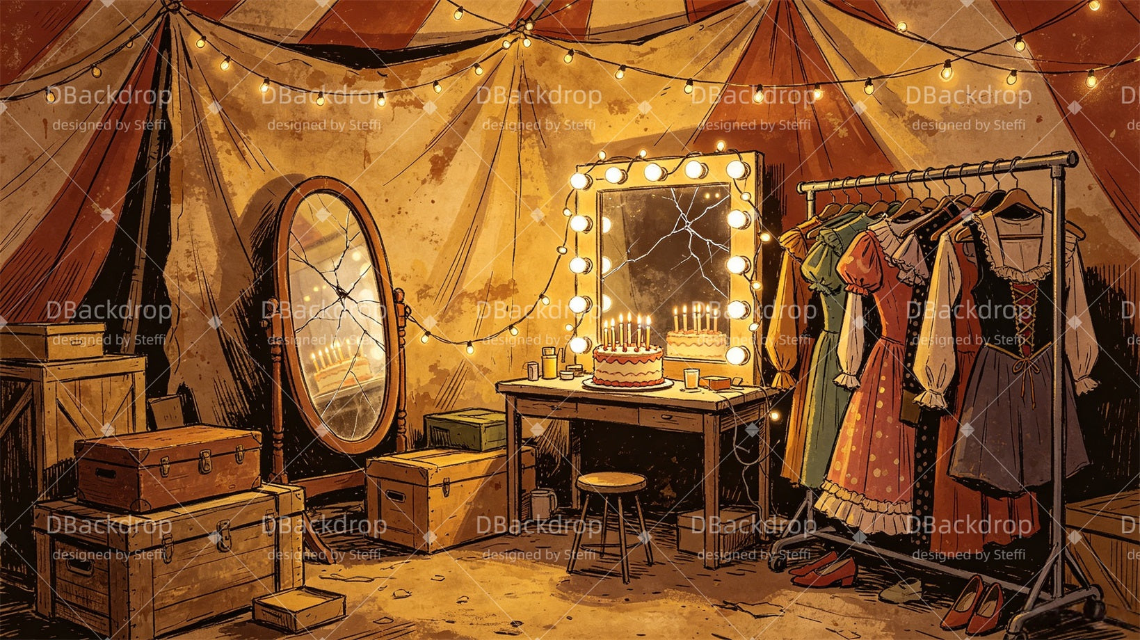 Stage Backdrop Circus Dressing Room Backdrop For Theater Play CSH67-T13